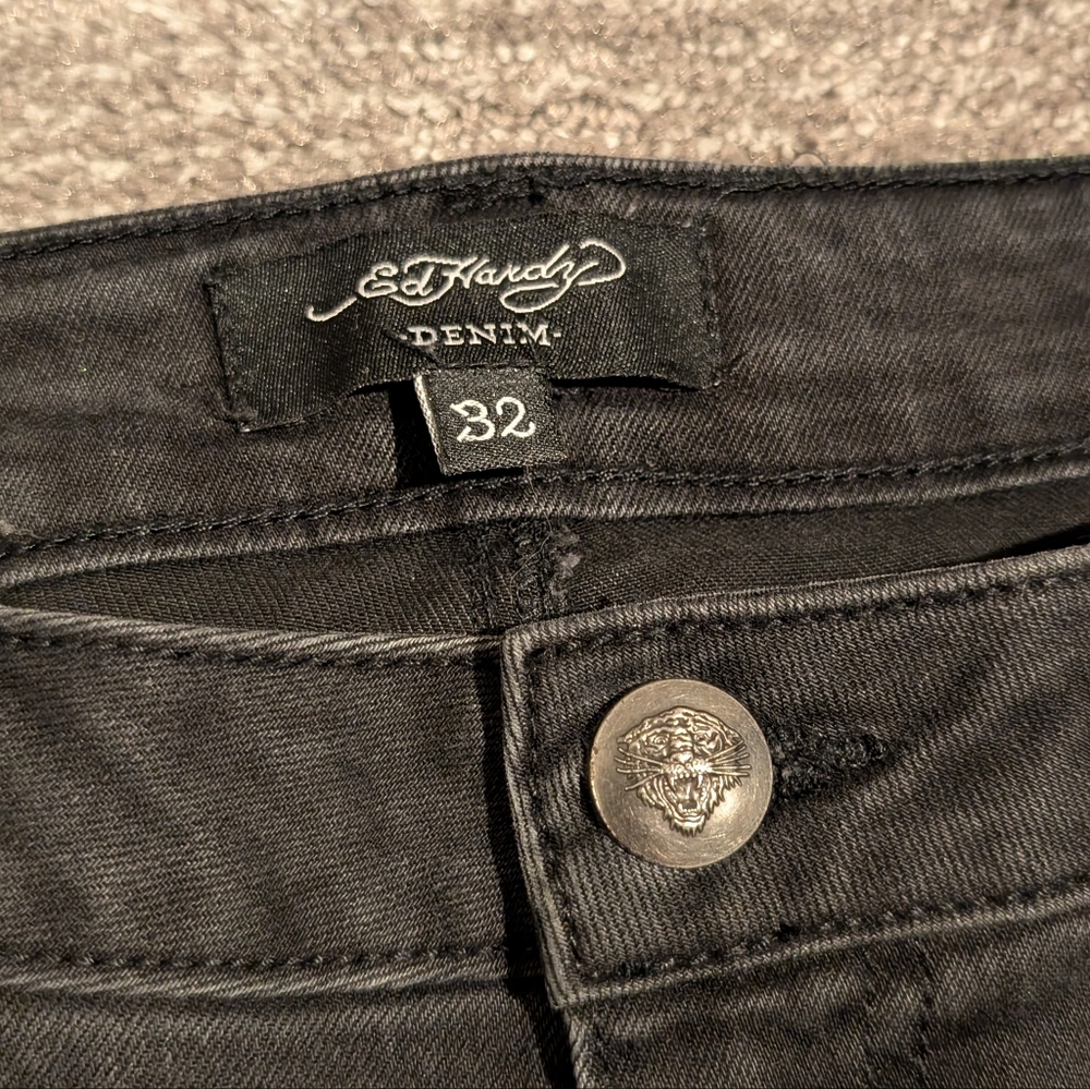 Ed Hardy Black Flared Jeans with Tiger Embroidery - 32 - Picture 6 of 13